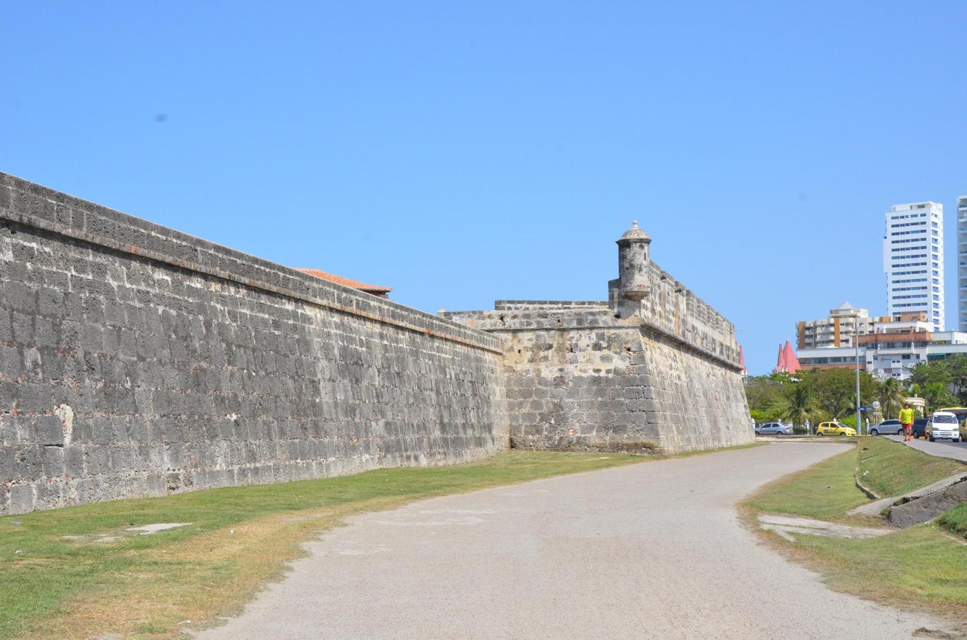 Historic stone walls of Cartagena, Colombia old walled city